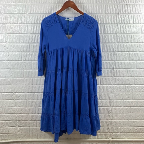Gorgeous! Anthropologie Devotion Twins Brussels Midi Dress Blue Small NWT - Picture 1 of 8